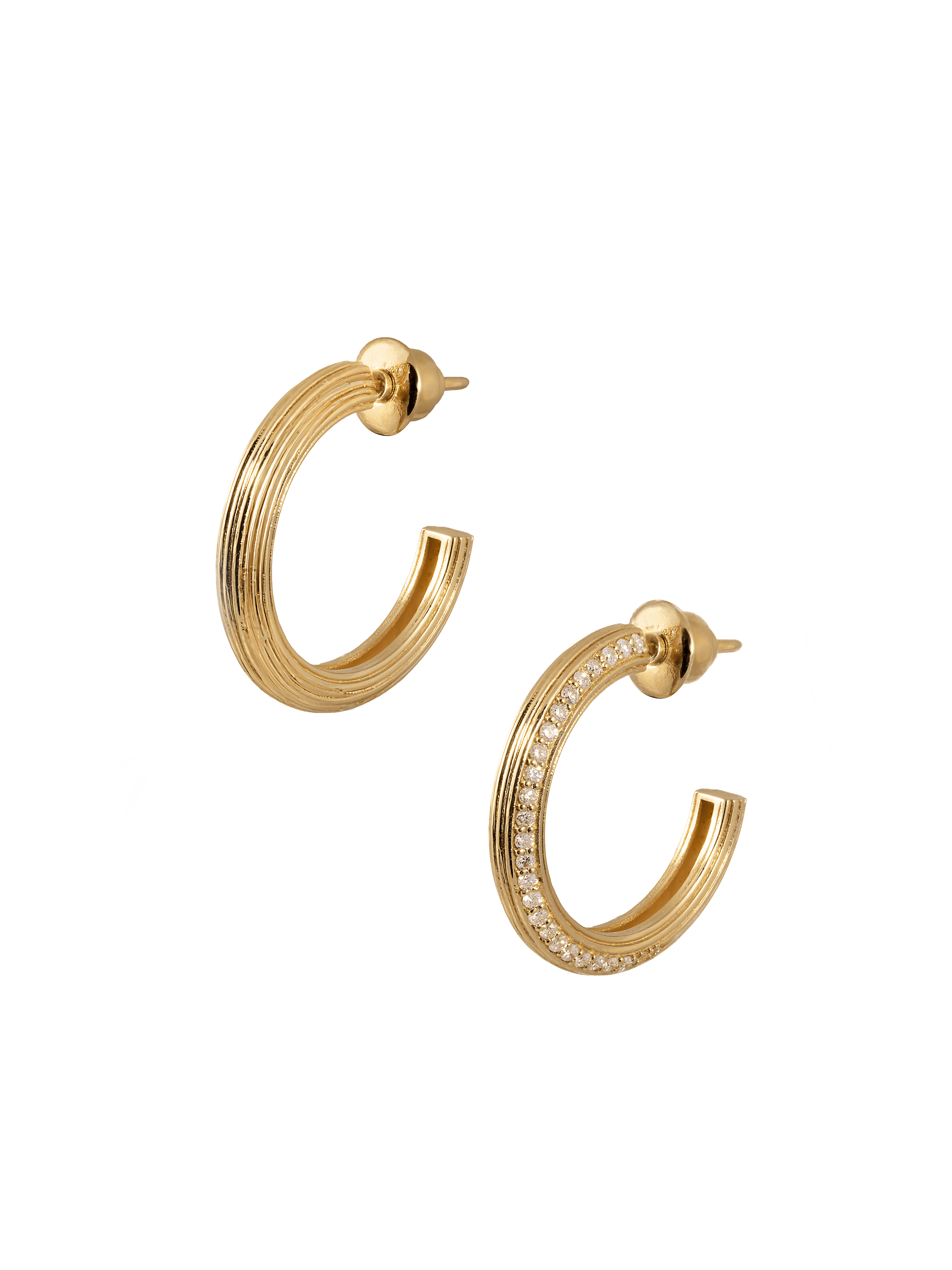 14K yellow gold diamond hoop earrings by Projebir at Aubade Jewelry