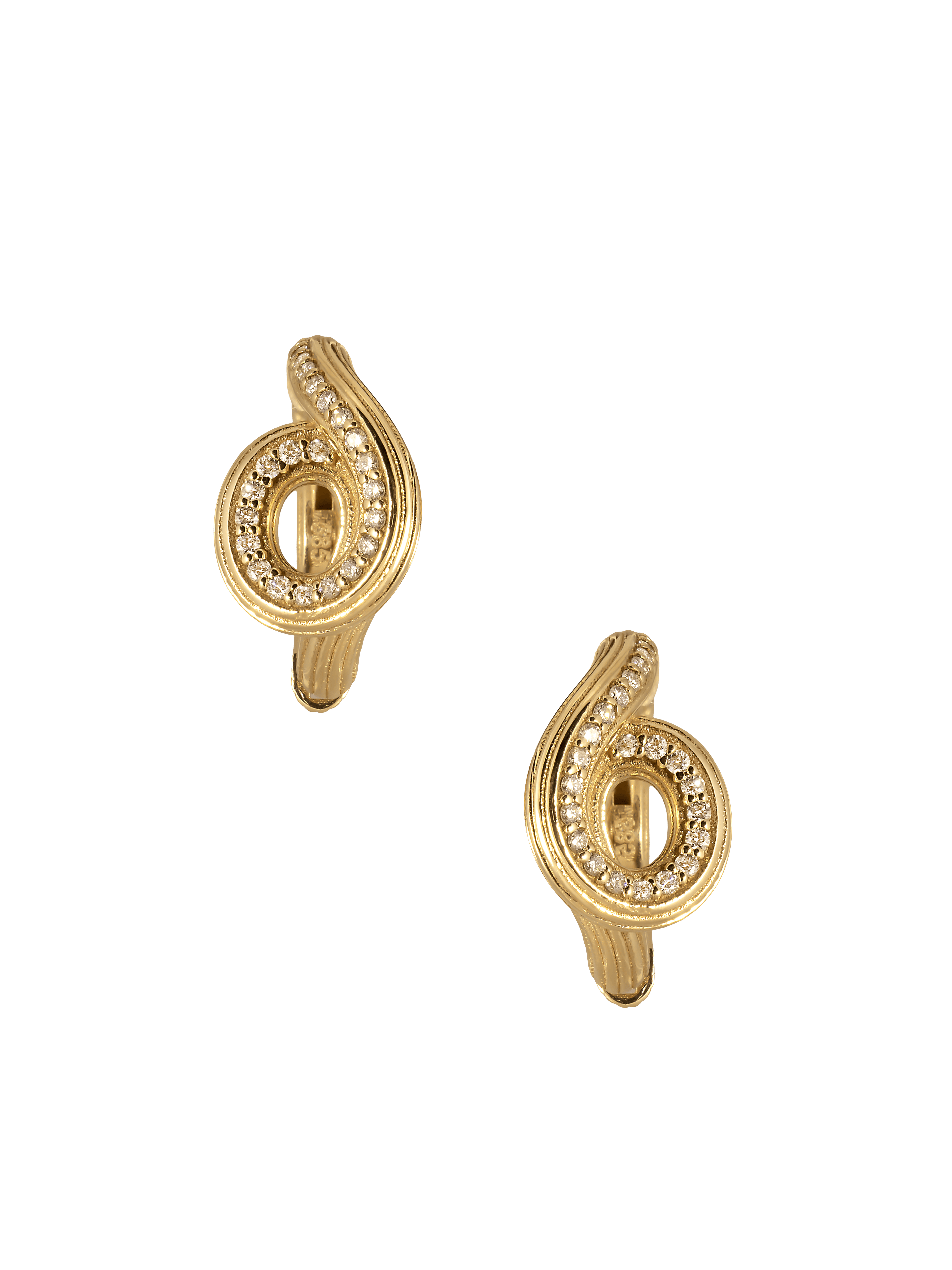 14K gold Wave Diamonds Earrings by Projebir at Aubade Jewelry